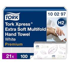 Tork Xpress extra weiche Multifold Papierhandtücher 100297 - H2 Premium umweltschonende Falthandtücher für Handtuchspender - extra weich und saugfähig, 2-lagig, weiß - 21 x 100 Tücher