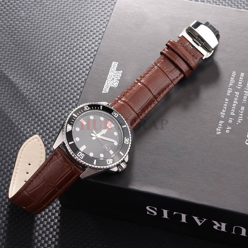 18mm 20mm 22mm 24mm Universellt Klockarmband med Bambumönster för Omega för Seiko Klockarmbandsaccessoarer Fjärilsspänne för Män Kvinnor vit