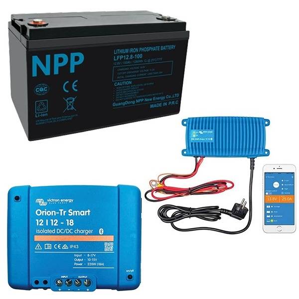 NPP Power 100Ah Lithiumbatteri med Bluetooth + IP67 12/17 Lader & Converter.