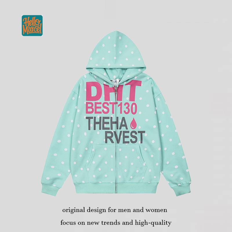 HELLOMARCEL Luxury Quality Women Hoodie Street Autumn Winter Oversize Retro Y2K Letter Print Polka Dot Print Hooded Sweatshirt