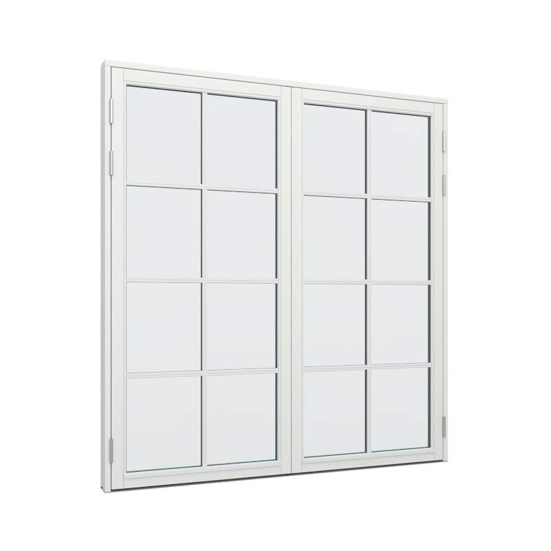 Dobbelt terrassedør med 2x4 glasfelter i hver dør