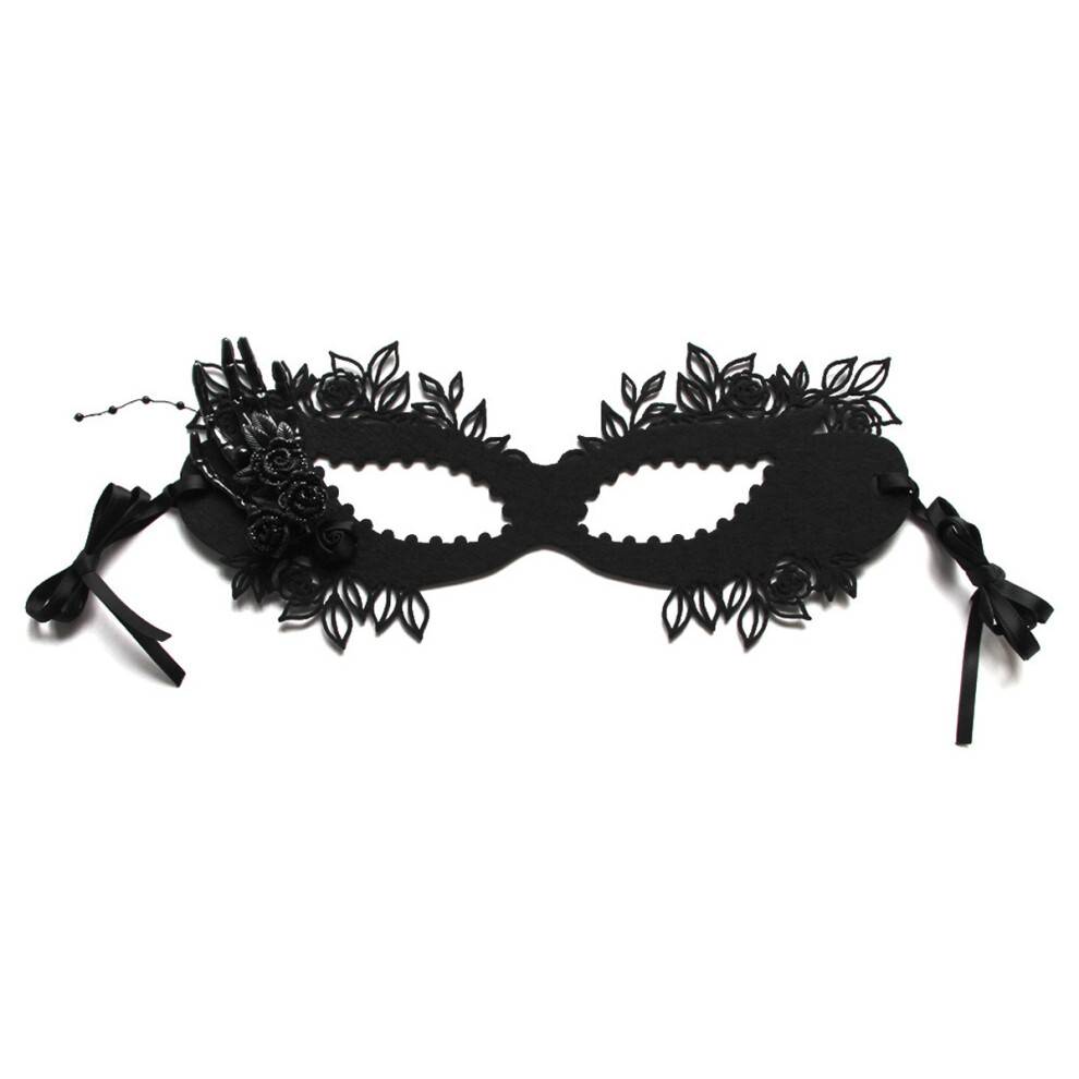 Maskerademaske til kvinder, gotisk kostumetilbehør til kvinder, udsøgt håndværk, halvmaske med blomsterblondehalskæde, behageligt materiale