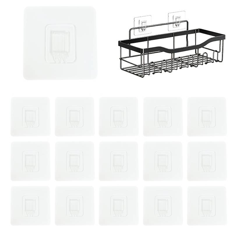 16pcs Shower Shelf Adhesive Replacement Hooks, Clear Style, Heavy-duty Adhesive Strips, No-drill Wall-mounted Adhesive Hooks, Suitable For Bathroom Shelves, Kitchen Shelves, And Soap Dishes