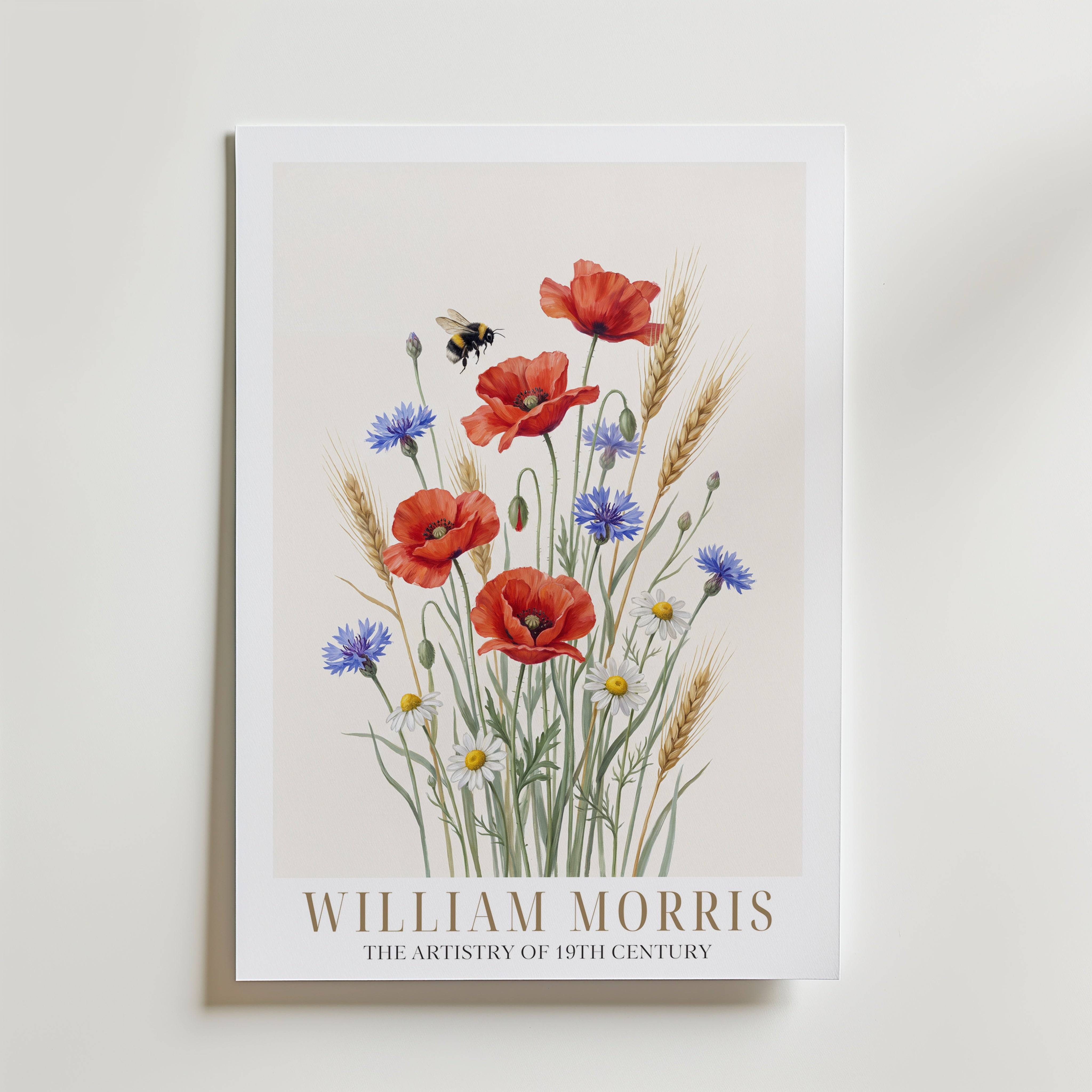 William Morris Meadow Poppies and Cornflowers Poster - Fine Art Poster 100x140 cm Med passepartout