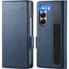 TUCCH Case for Galaxy Z Fold 6 2024 RFID Blocking PU Leather Wallet Case Cover with Card Holder for Magnetic S Pen Compatible with Galaxy Z Fold6 5G 7.6" Blue