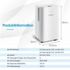 15㎡ Affugter 15L Affugter med 3 Modes Mobil Affugter 25,5 x 22 x 45 cm Hvid