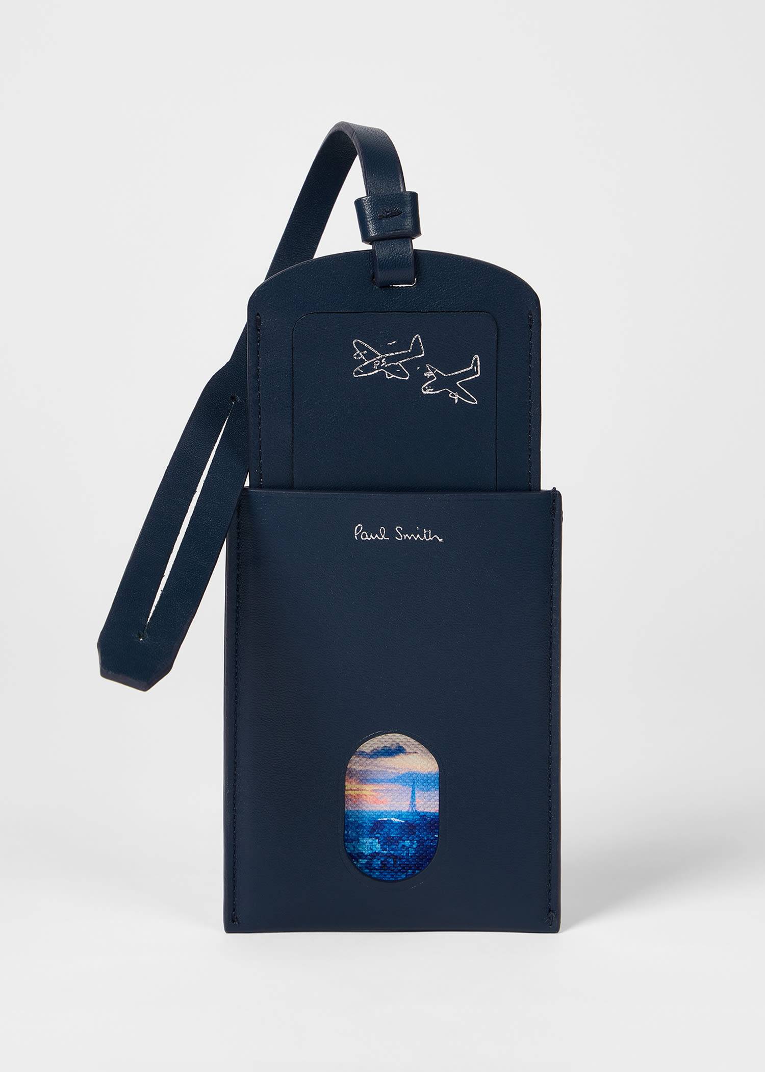 Paul Smith Navy Leather 'Paris' Luggage Tag Blue - One Size