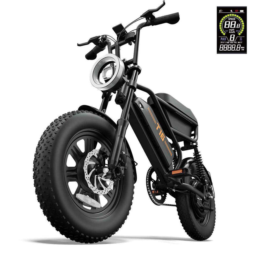 URLIFE-T16 48V 13Ah Removable Battery Electric Bike,16 x3.0 All-Terrain Tires – Perfect for Daily Commute & Mountain Trails svart
