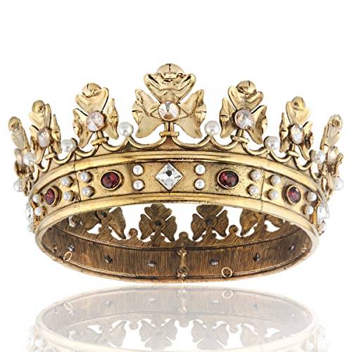 Barock kunglig krona för män metallprins hårkrona full cirkel födelsedagsfest hårtillbehör för cosplay bal quinceanera, Large Size 7.28" Diameter, legering, strass