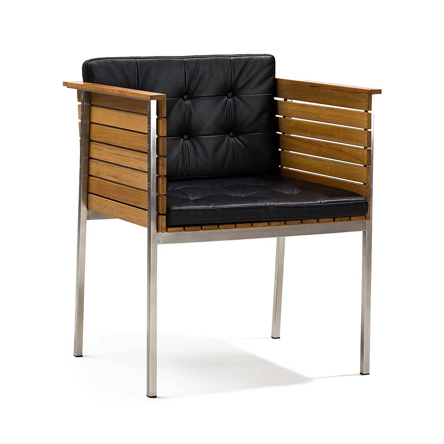 Häringe karmstol stål/teak/svart konstskinn - Svart/Silver/Träfärgad