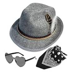 Bayersk hatt, alpin hatt | Fedora Oktoberfest hatt 1 set med huvudduk Glasögon konstläder | Non-woven tysk jägarmössa Oktoberfest kostymtillbehör för män