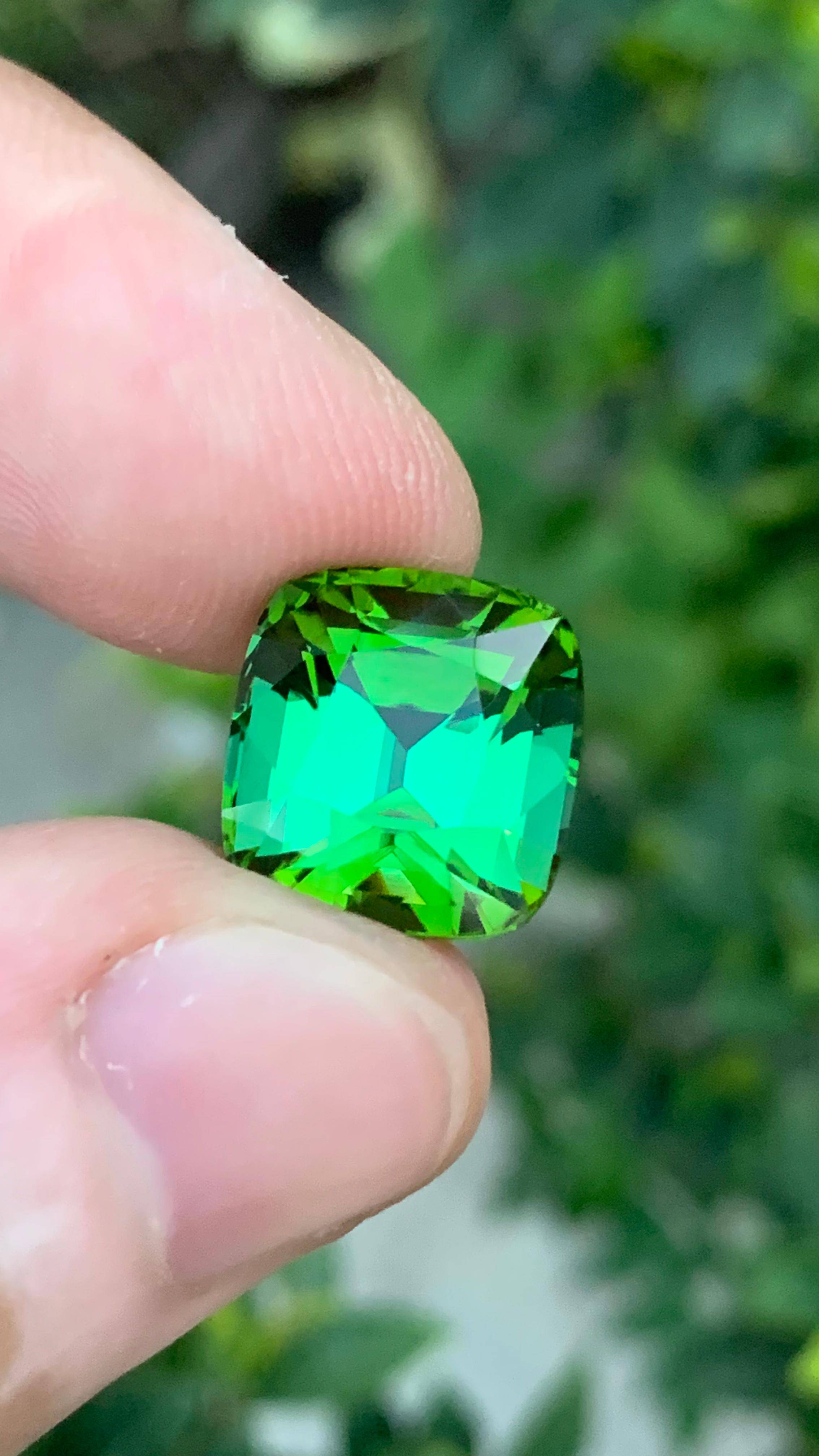 15.40 carats Cushion Bluish Green Color Tourmaline from Afghanistan