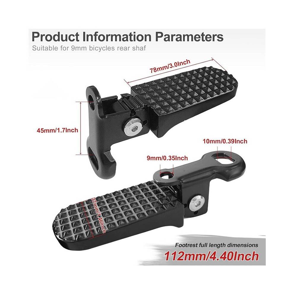 4X Bike Pedals, Folding Bicycle Foot Pegs, Rear Footrest Pedals for Mountain Bike E-Bike