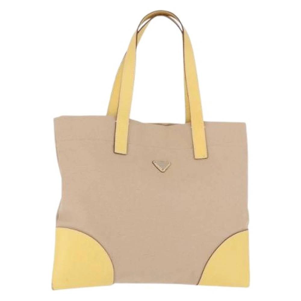 Prada Vintage Pre-owned Canvas Tote Bag - Vintage - Dame - Beige - ONE SIZE - Læder