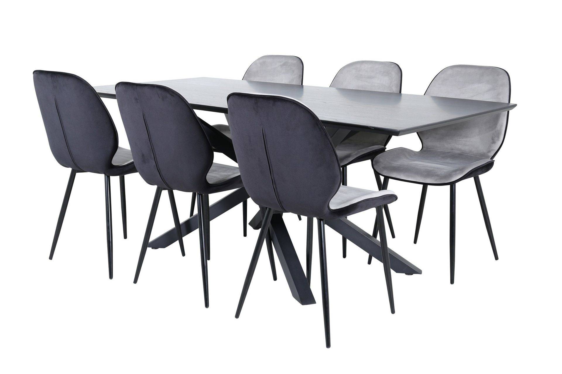 Venture Home Piazza Matgrupp 180 cm Rektangulär med 6 Emma stolar - Svart Matgrupper Svart,Grå Trä