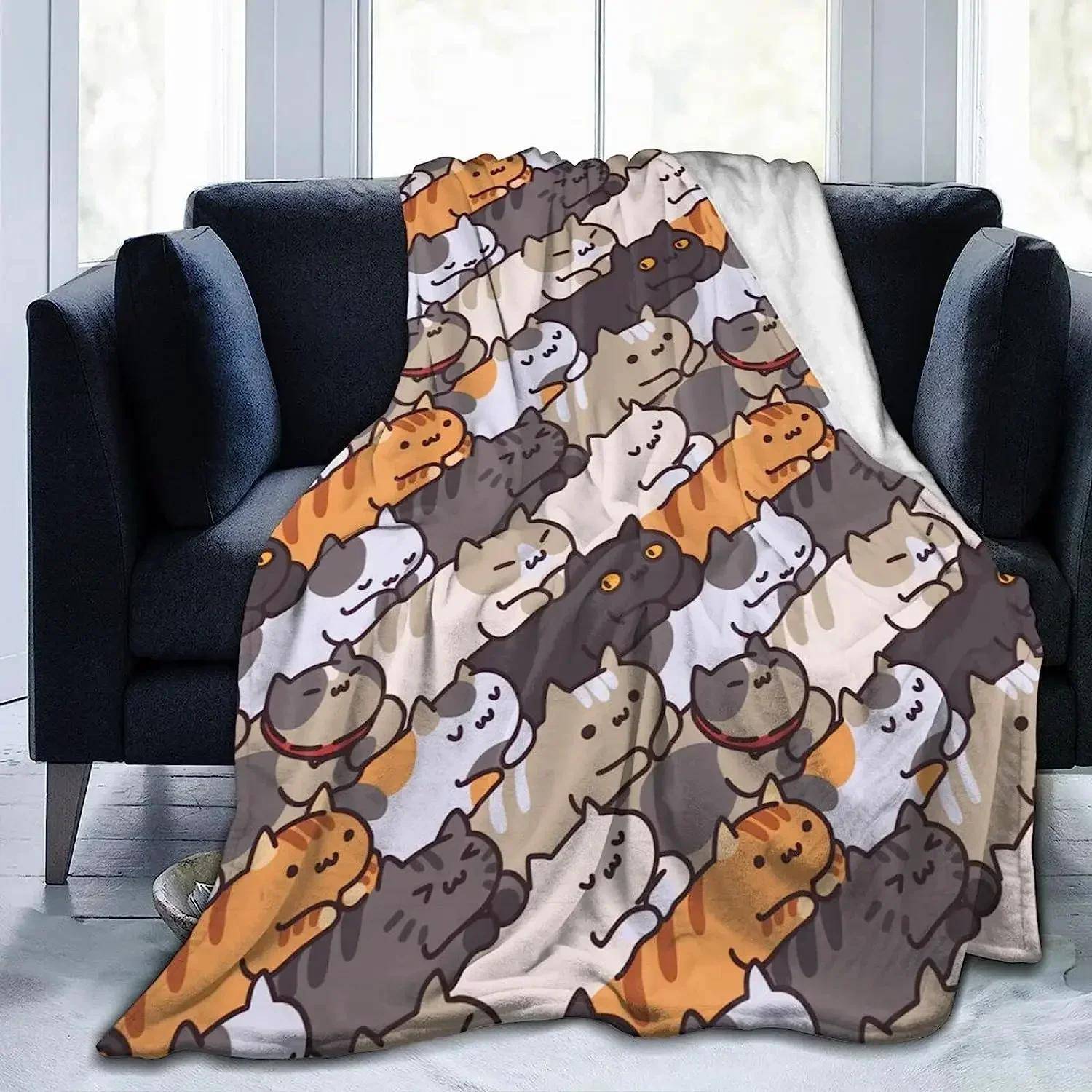Tecknad Katt Pläd Mjuk Fleece Filtar Plysch Bekväm Mikrofiber Plädar Dekor för Hem Säng Soffa Vardagsrum Soffa