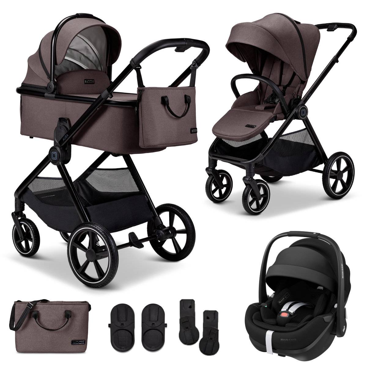 Moon Aura Stroller Set 3 in 1 including Maxi Cosi Pebble 360 Pro² Car Seat - Tonka / Melange