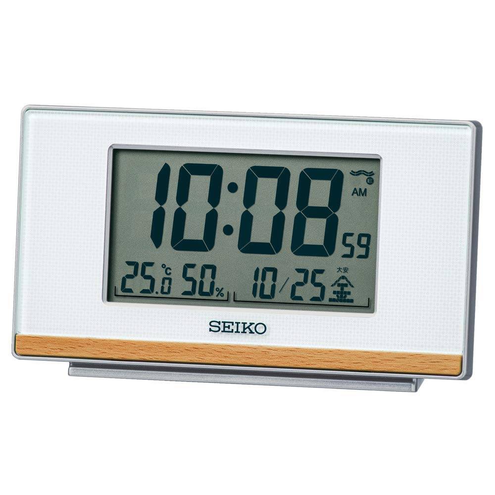 Seiko Clock Table Clock White Pearl Body x x Alarm Clock Radio Digital Step Down Snooze SQ793W Size 7.8 13.5 3.8cm