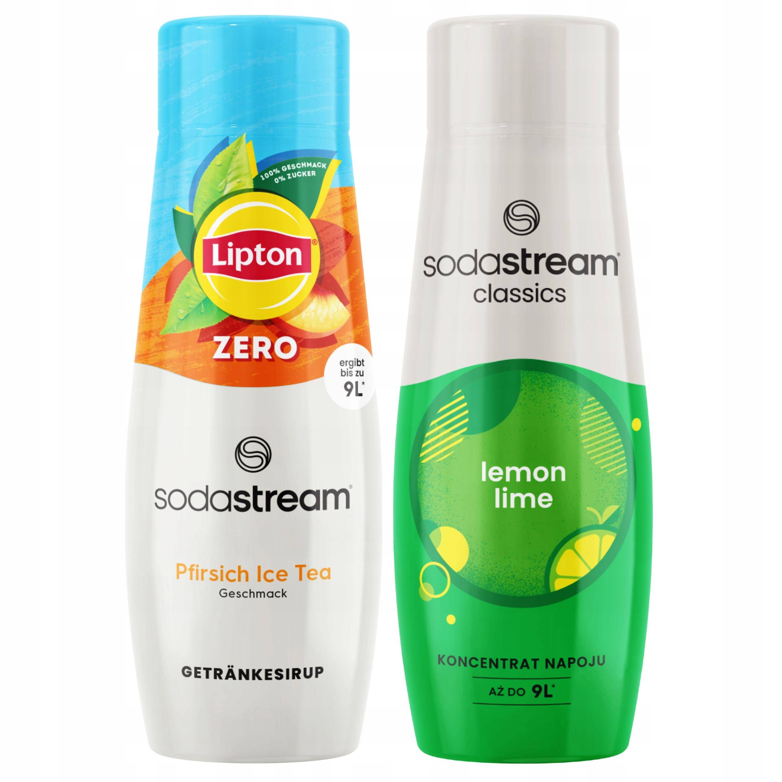 2x SodaStream Lipton Ice Tea Peach Zero Sugar Free Syrup + Lemon Lime