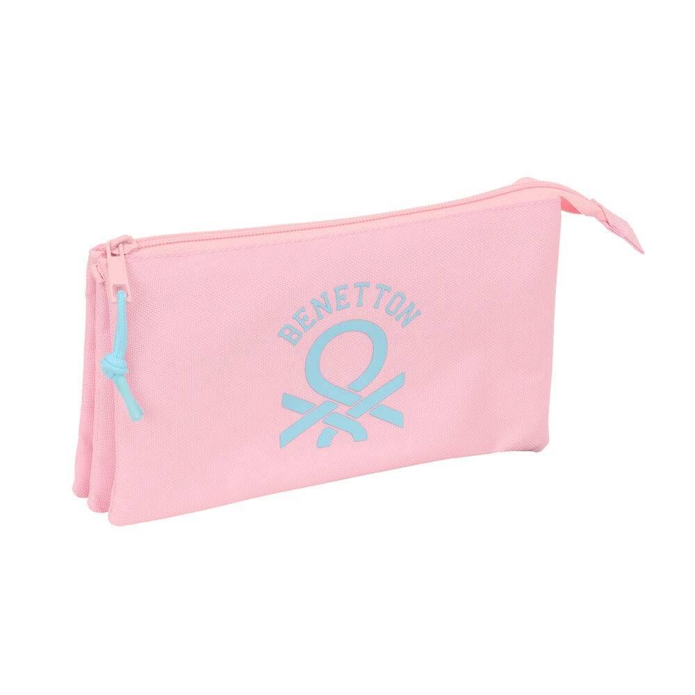 Benetton pastellrosa trippelpennfodral