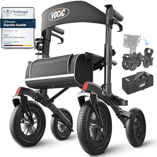 VOCIC Rollator Faltbar und Leicht mit Sitz Z52 Outdoor Walker Allen Gelände