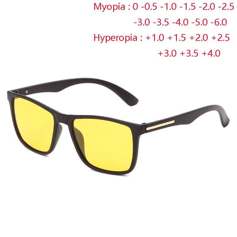 0 -0.5 -0.75 Till -6.0 Nattseende Antireflex Glasögon med Recept Cylinder UV400 Fyrkantig Form Myopi Solglasögon +1.0 Till +4.0 cm