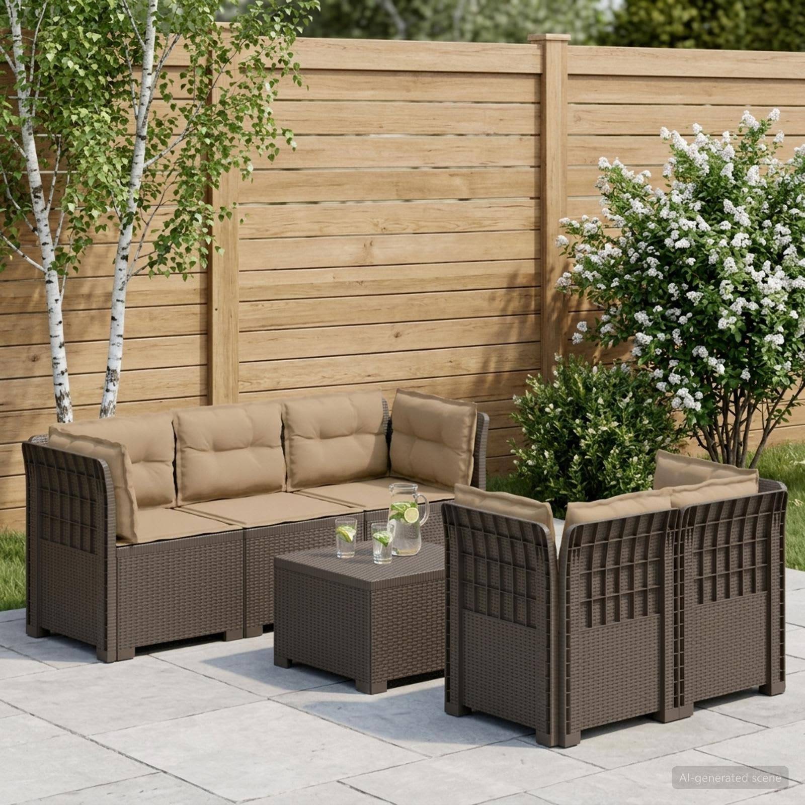 vidaXL 5-personers Havemøbel Sofa med Hynder Rattan Look PP Lysegrå