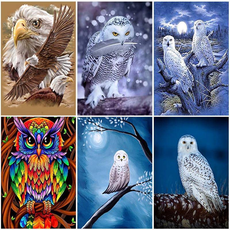 DIY Owl 5D Diamantmålning Djur Diamont Broderi Mosaik Korsstygn Hel Rund Borr Harts Heminredning Manuell present