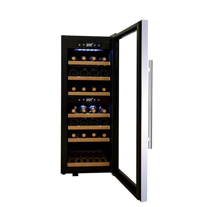 Vinkyl för 38 flaskor | 110 liter Dual zone med glasdörr & touchkontroll - Svart Glas
