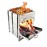 Vedeldad campingspis, vikbar grill i rostfritt stål Bärbar backpacking spis för utomhuscamping matlagning picknick och BBQ