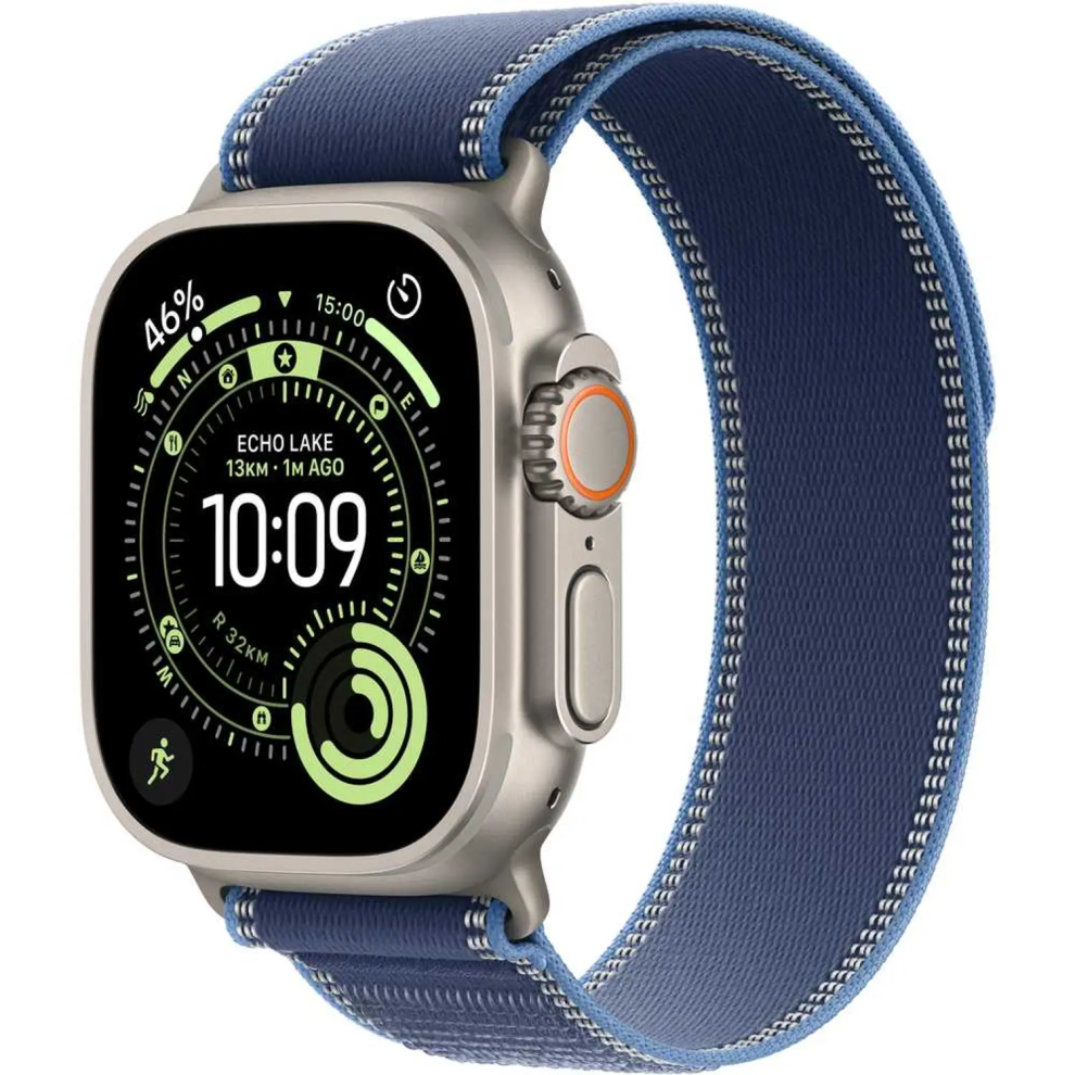 Apple Watch Ultra 3 49 mm GPS+LTE(eSIM) Naturligt Titanium Blå+Orange Remsæt (Ikke-Original) renoveret