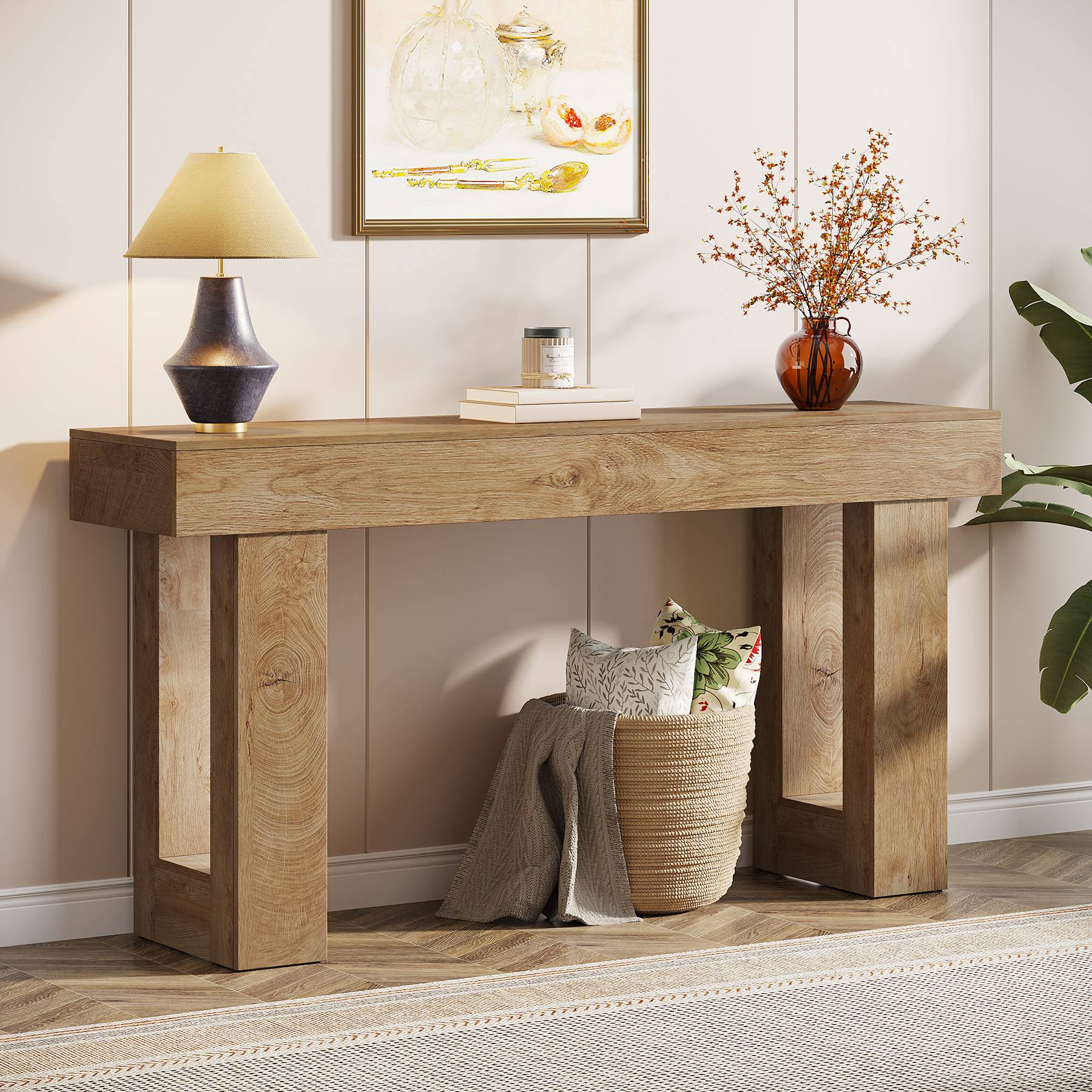 Tribesigns 160 cm Long Console Table, Farmhouse Wooden Sofa Table Behind The Couch, Narrow Entryway Table for Entrance, Hallway