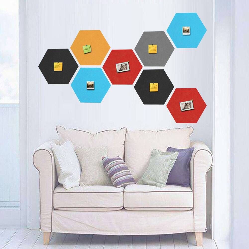 6 st hexagonal självhäftande filtvägg bulletin memo brev anslagstavla prikbord bilder display väggdekoration blandad färg.