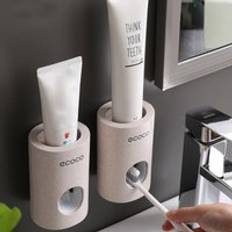 Automatisk tandkräm dispenser hem dammtålig tandborstehållare vete halm väggmonterad tandkräm pressare för badrum - Tandkräm dispenser