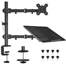 BONTEC Bildskärms- och Laptopstativ för 13–27 tum skärmar och upp till 17 tum laptops, Fullt Justerbart Monitorstativ med VESA 75/100 mm, Ergonomisk Höj- och Sänkbar Skärmhållare, Max 10 kg per Arm