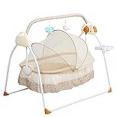 czyuRachel Baby elektrisk gunga, khaki stort utrymme gungande babysäng 5 hastigheter justerbar bluetooth-fjärrkontroll kan justeras ålder 0–18 månader