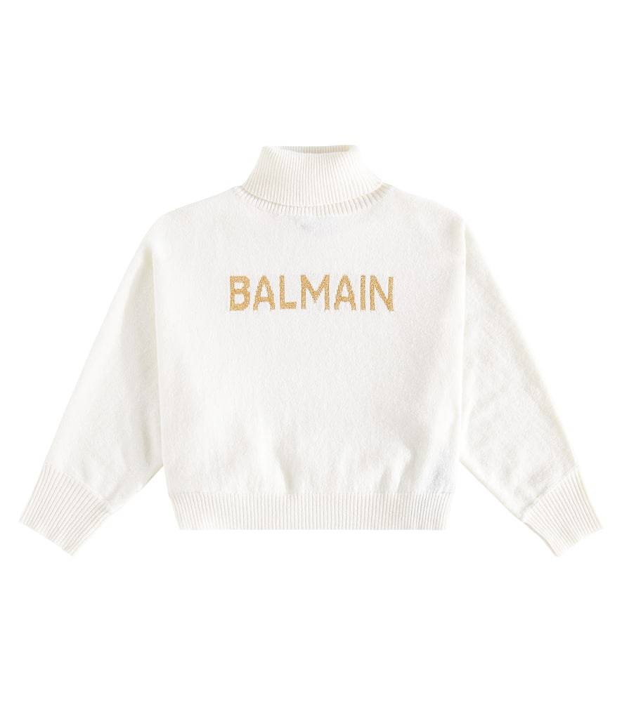 Balmain Kids Top de cuello alto en mezcla de lana y cachemir con logo - blanco - Y 8