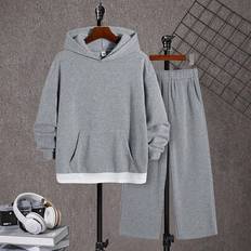 Tonårspojkar Fleece Grå 2-i-1 Sweatshirt & Byxor Set, Avslappnad Collegestil, Bekväm, Modern, Mångsidig, Mjukt Tyg, Lämplig För Vardagsbruk, Skola, Re (14Y,13Y,16Y,15Y)