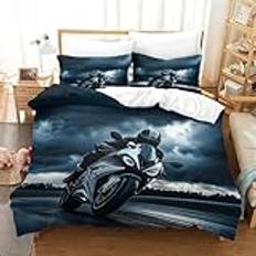 Motorcykel Racing Tryckt Sängset På Med Motorcykel Kuddfodral, Täcke Med Dragkedja, Täcke Mjuk Mikrofiber Bomull King (220 x 240 cm)