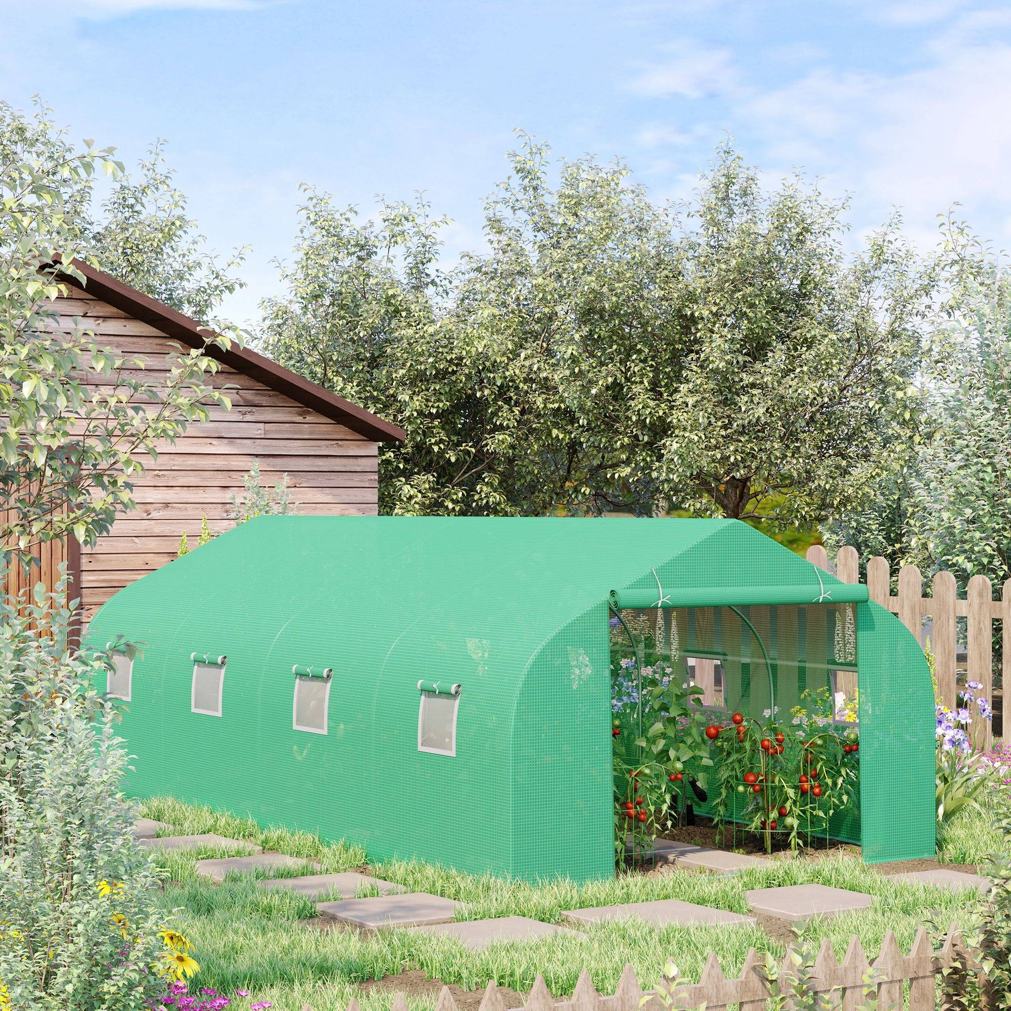 Foliedrivhus, polytunnel, drivhus, kold ramme, plantehus, tomathus, gavltag, 595 × 300W × 200H cm.