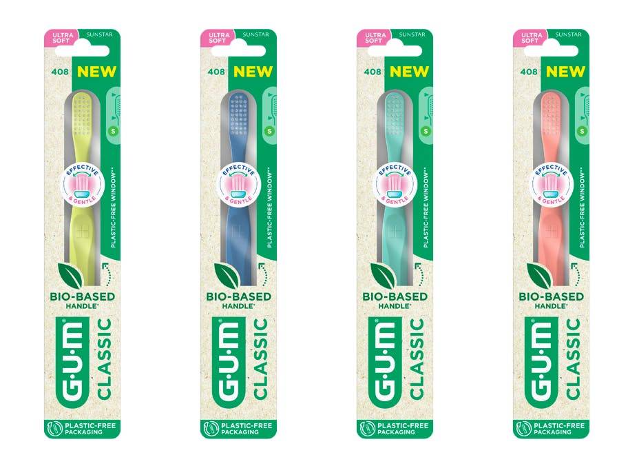 GUM Classic 408 Toothbrush Extra Soft Biobased Recycled Assorted 1 st