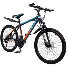 Mountainbike 24/26/27,5 tum Herr- och Damcykel Mountainbike 24-växlad Vuxencyklar, Dubbla skivbromsar, Avancerad fjädring, Ram i högkolstål, Fjädrad g - Orange (26 tum,27,5 tum,24 tum)