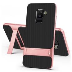 ELEGANCE Samsung Galaxy A6 Plus (2018) mobiletui i kombimaterialer med gittermønster - Rosa Guld