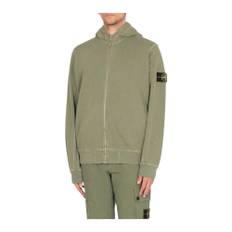Stone Island, Sweatshirts & Hoodies, Herr, L, Grå Fleece Zip-Up Hoodie - green (L)