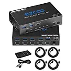 HDMI KVM Switch USB 3.0 4 portar med Hotkey 4K 60Hz 18Gbps Dela 4 datorer med ett tangentbord Mous HDR D-olby Vision HDCP2.2 Fjärrkontroll USB3.0 KabelX4