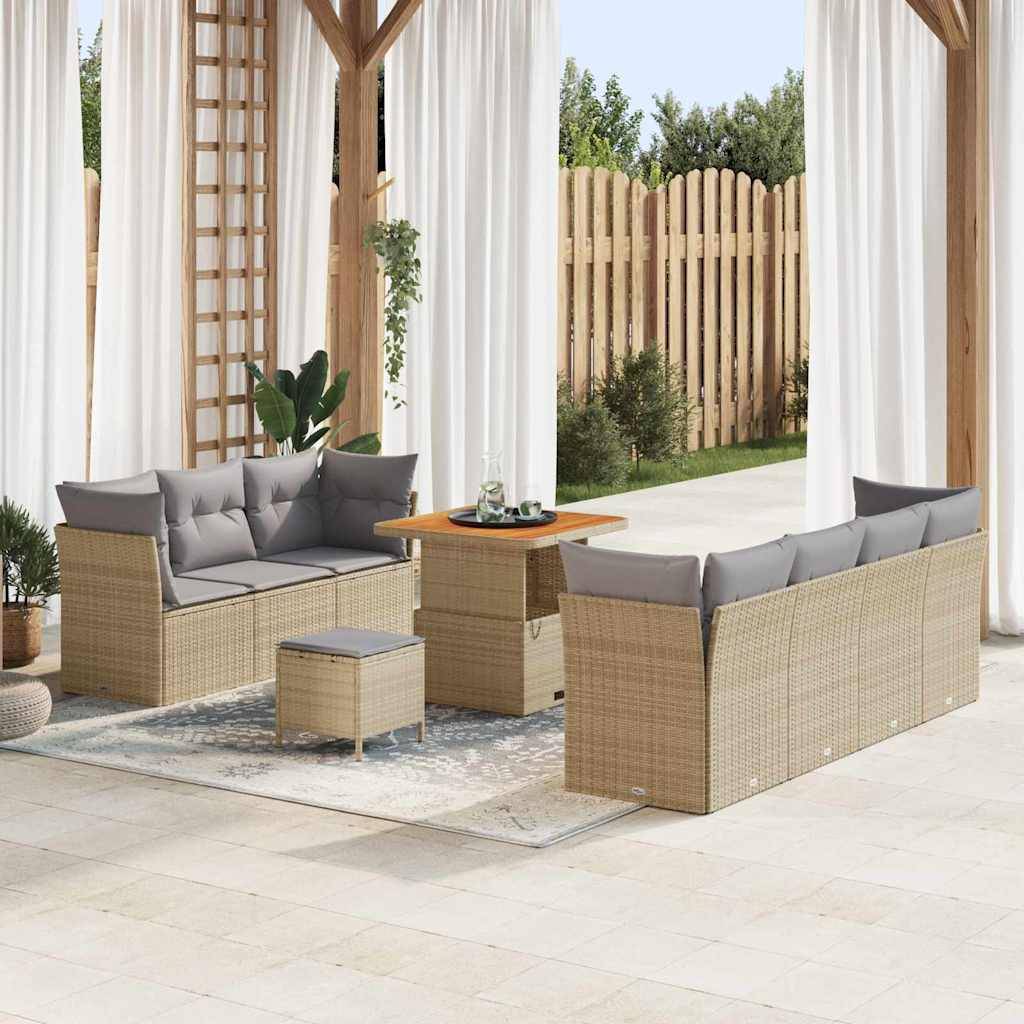 vidaXL Trädgårdsoffset 10 pcs Beige konstrotting