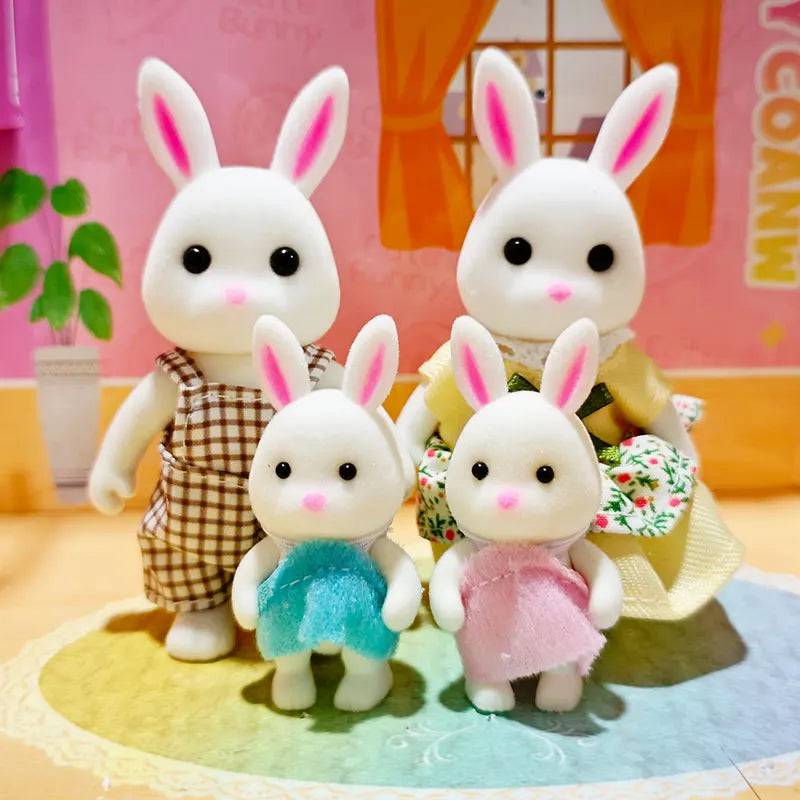 Forest Family Reindeer Rabbit Panda Animal Simulation Dollhouse Furniture Toy Set - New Rabbit Family