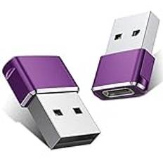 Basesailor USB C Hona till USB Han Adapter 2-Pack,Typ C Laddningskabel Kontaktadapter för iPhone 12 13 14 15 Pro Max,SE,iPad Mini 6 Air 4 5,Apple Watch 7 8,Samsung Galaxy S23 S22 Plus Ultra FE (Purple)