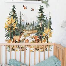 2 st tecknade söta skogshjort väggklistermärken, självhäftande avtagbar tapet för vardagsrum, sovrum, heminredning presenter födelsedag examen personl - Brun (30*60cm*2st-YB547-Forest Fawn)