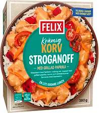 Krämig Korvstroganoff med ris Felix